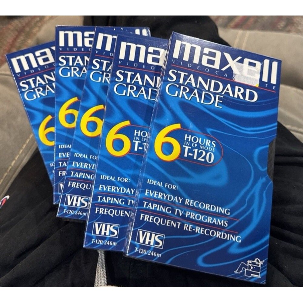 NEW MAXELL T-120 VHS 5 PACK 6 HOUR Video Cassette Tapes Standard Grade SEALED